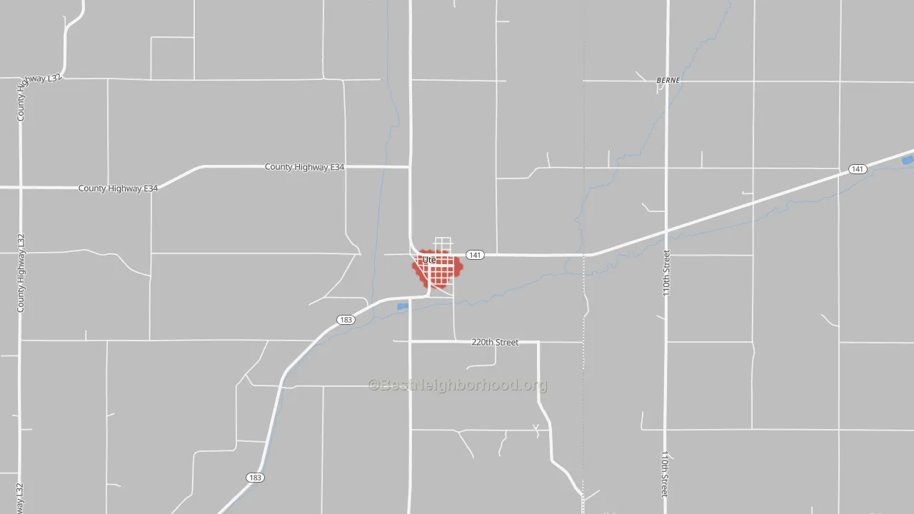 Walk Grade map of 51060, IA, walkable areas in green and car-dependent areas in red