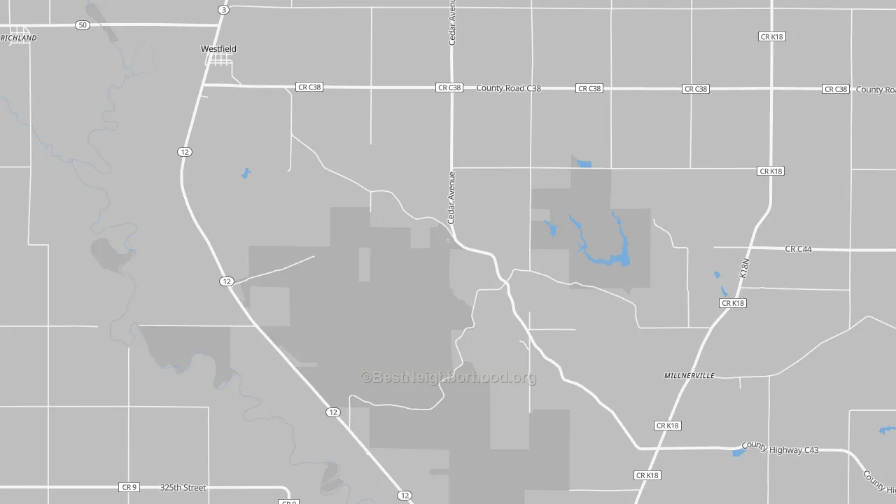 Walk Grade map of 51062, IA, walkable areas in green and car-dependent areas in red