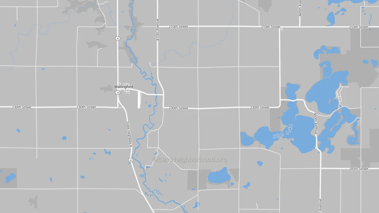 Walk Grade map of 51365, IA, walkable areas in green and car-dependent areas in red
