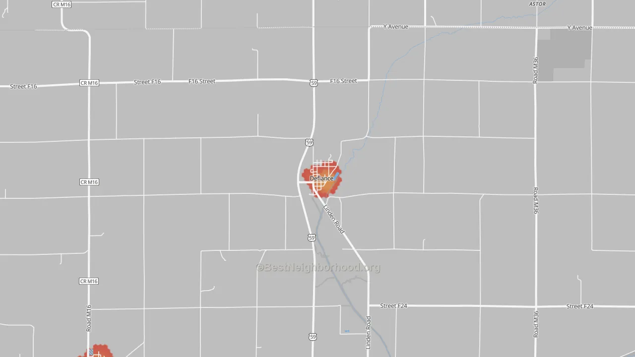 Walk Grade map of 51527, IA, walkable areas in green and car-dependent areas in red