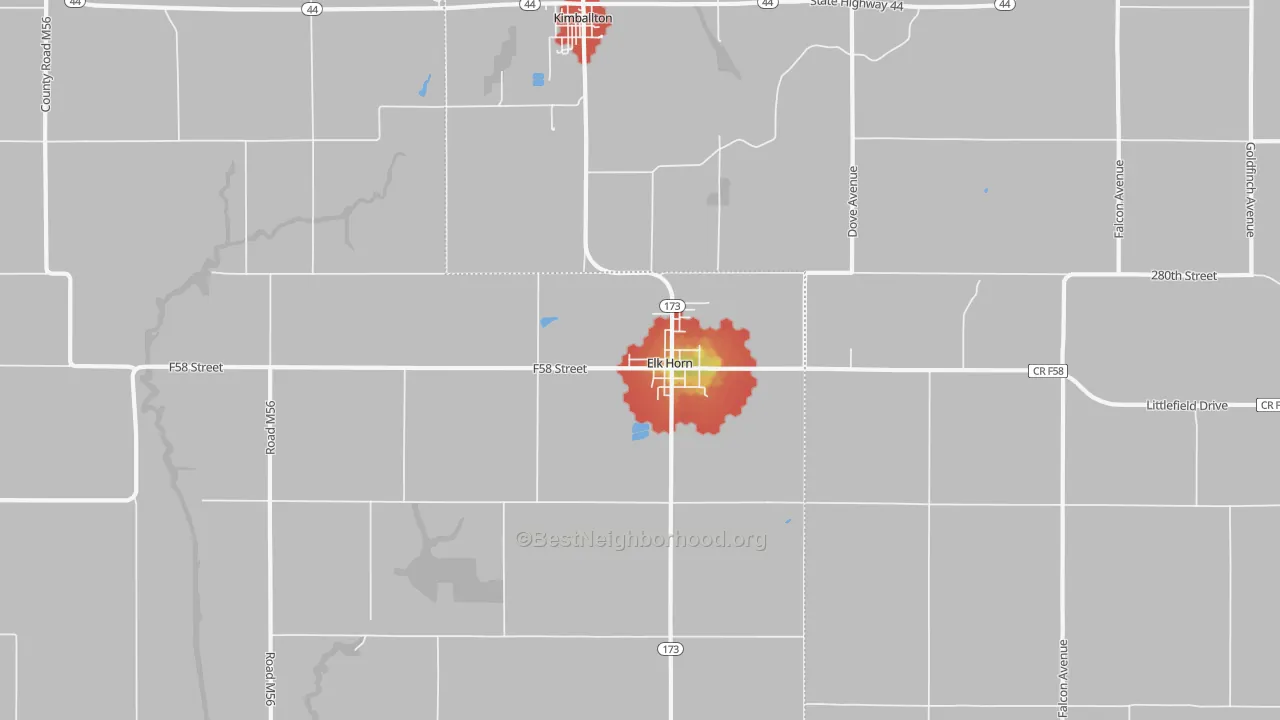 Walk Grade map of 51531, IA, walkable areas in green and car-dependent areas in red
