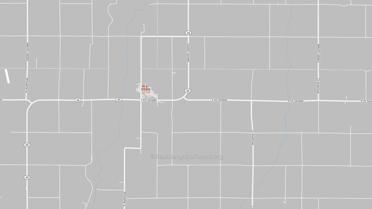 Walk Grade map of 51532, IA, walkable areas in green and car-dependent areas in red