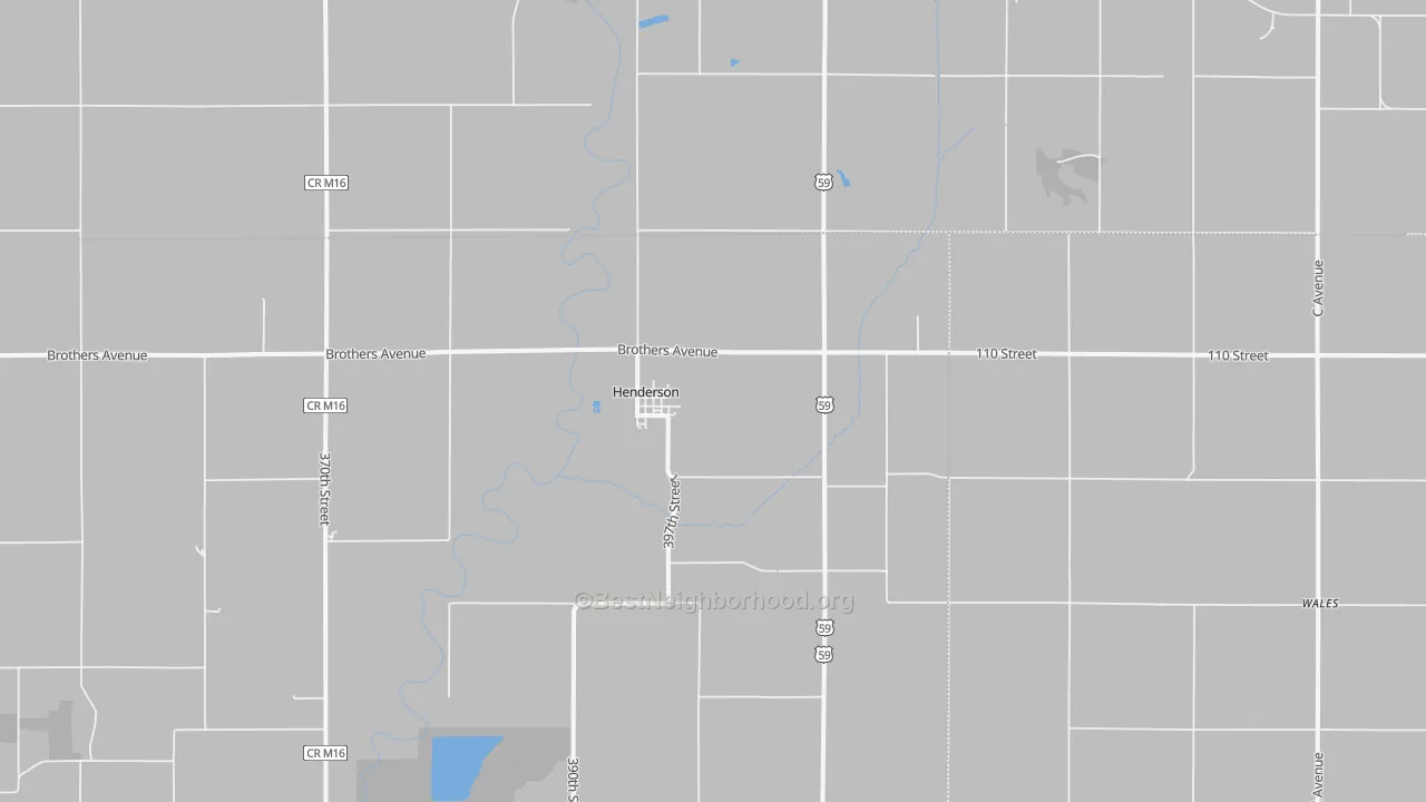 Walk Grade map of 51541, IA, walkable areas in green and car-dependent areas in red