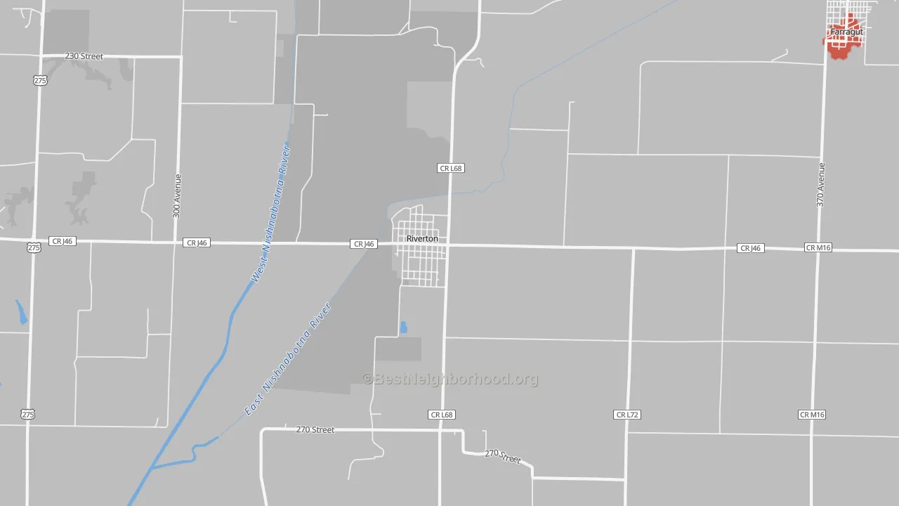 Walk Grade map of 51650, IA, walkable areas in green and car-dependent areas in red
