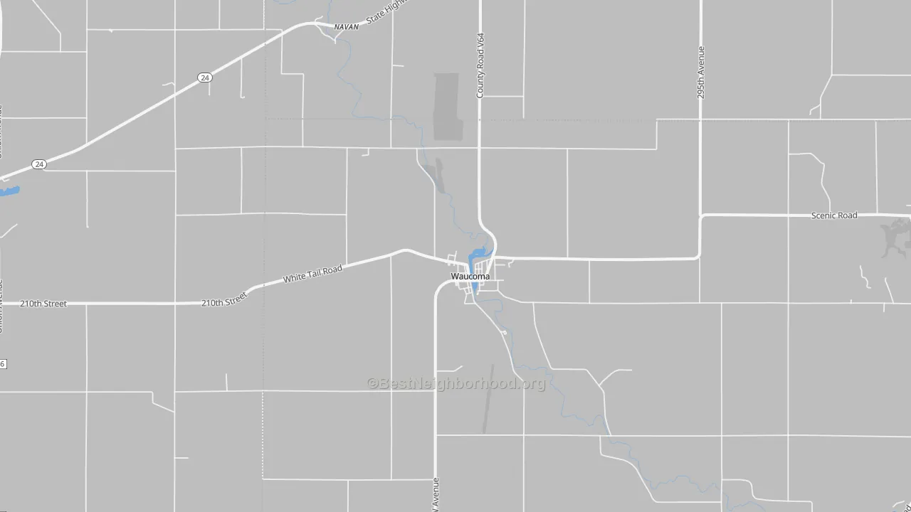 Walk Grade map of 52171, IA, walkable areas in green and car-dependent areas in red