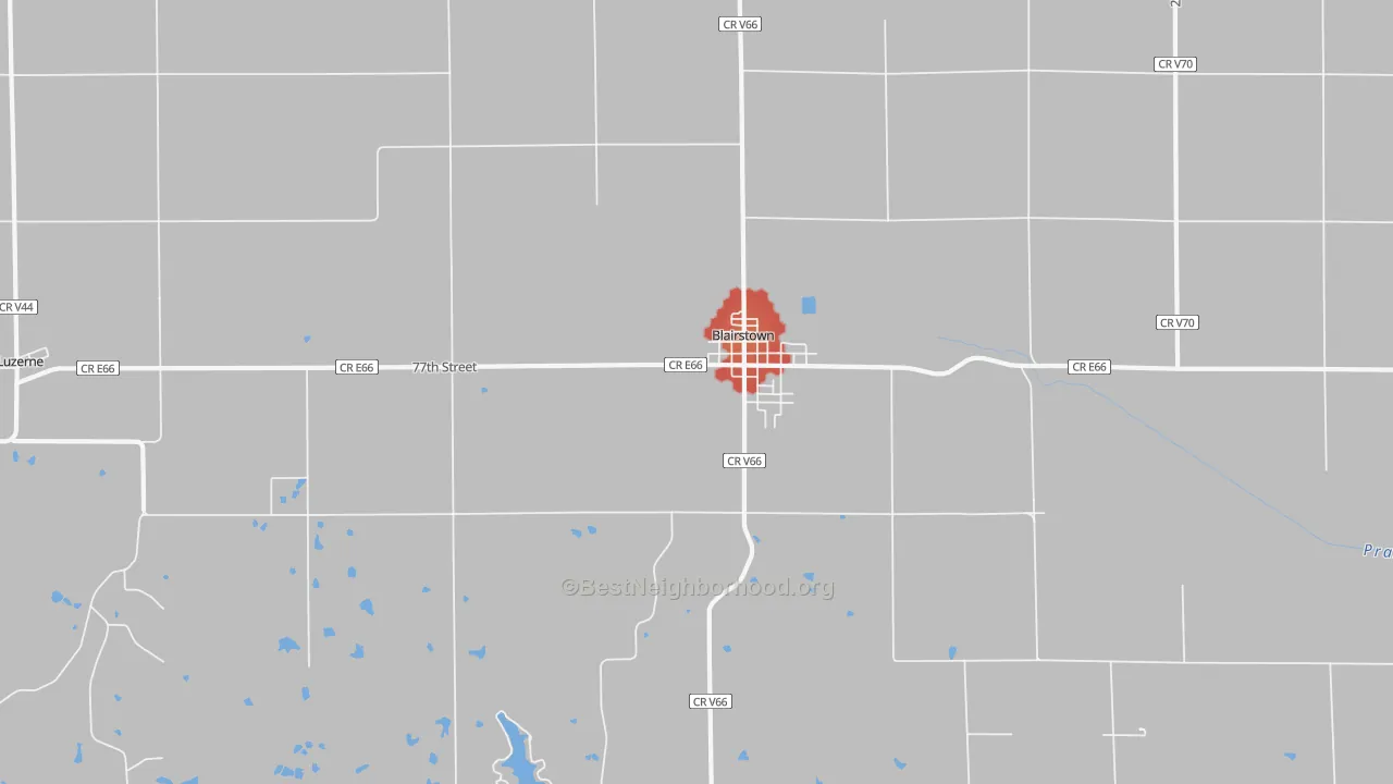 Walk Grade map of 52209, IA, walkable areas in green and car-dependent areas in red