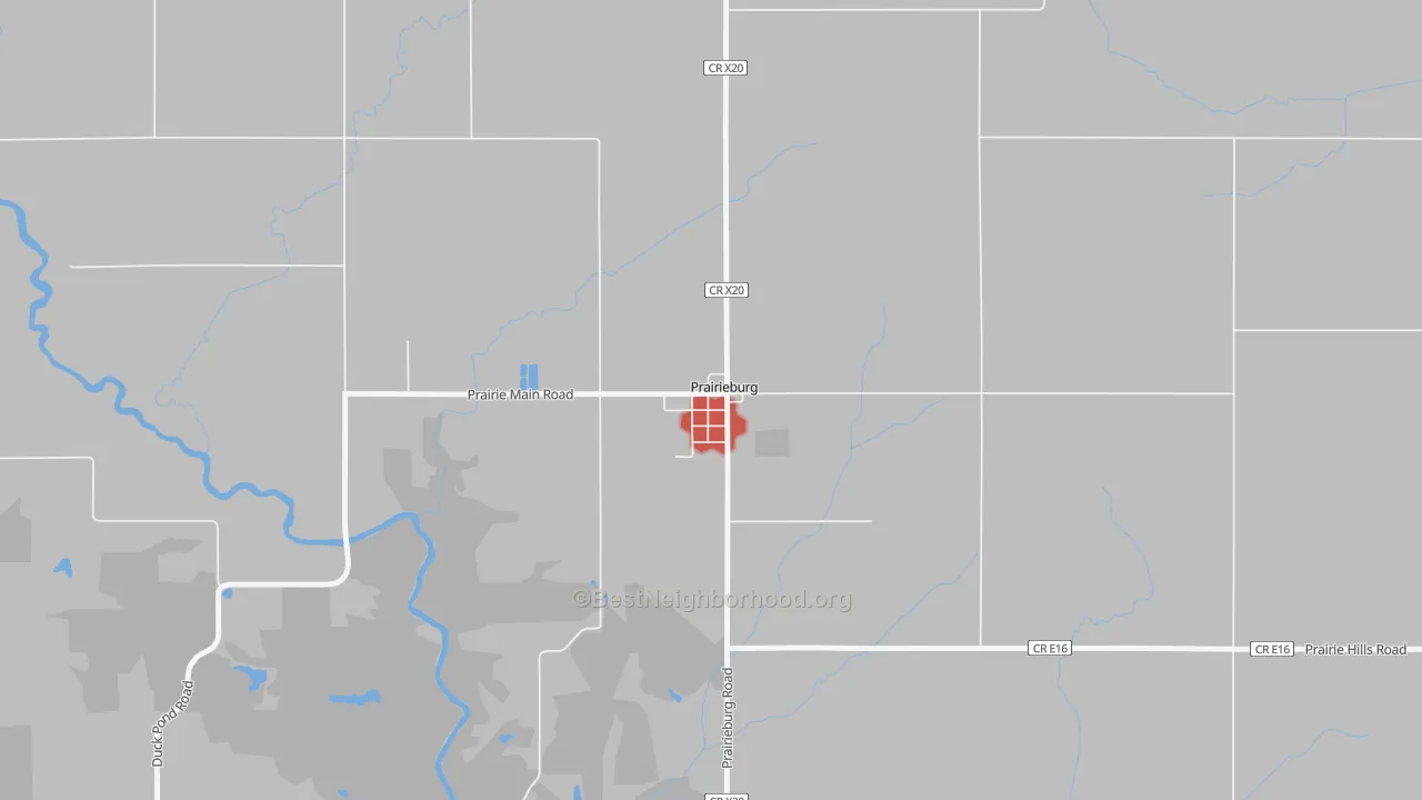 Walk Grade map of 52219, IA, walkable areas in green and car-dependent areas in red