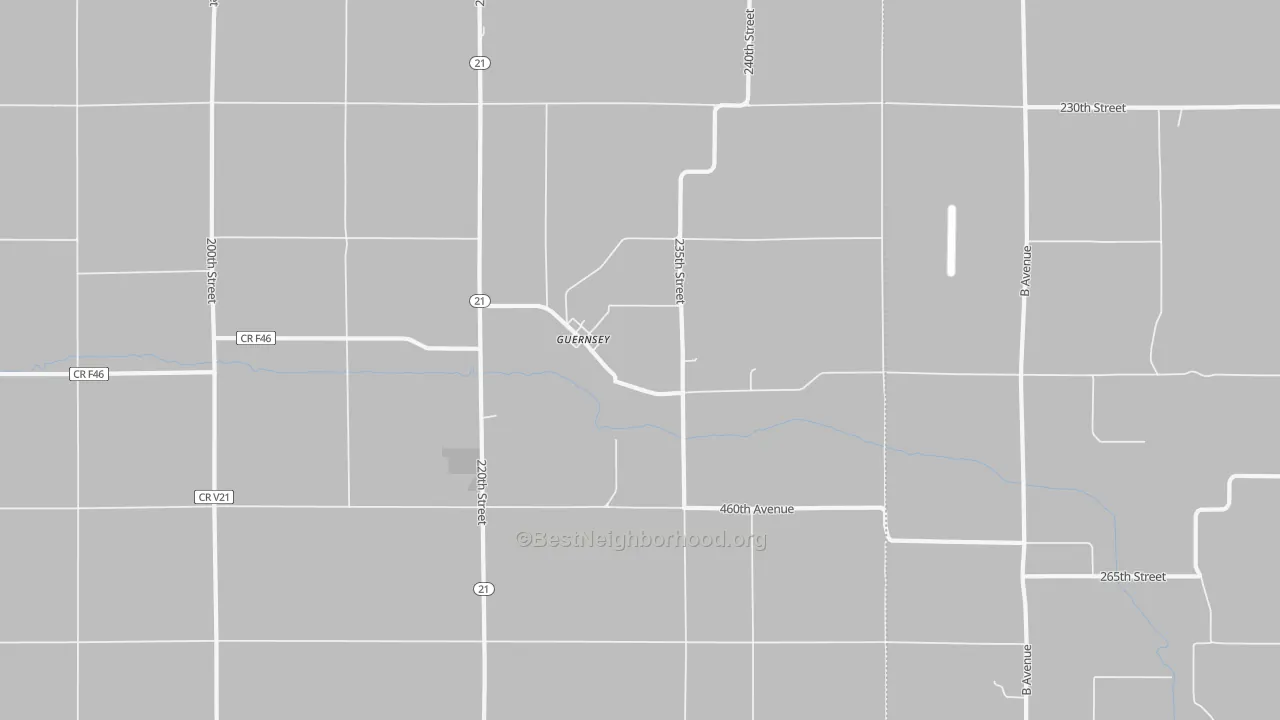 Walk Grade map of 52221, IA, walkable areas in green and car-dependent areas in red