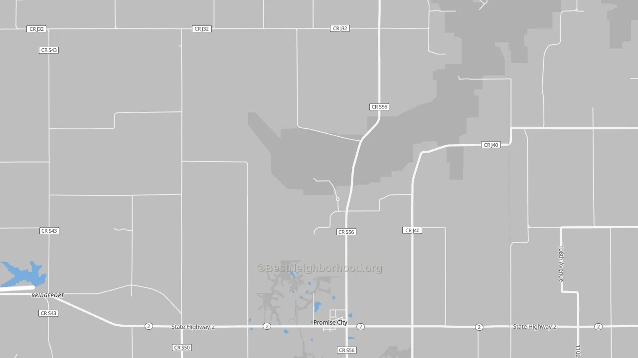 Walk Grade map of 52583, IA, walkable areas in green and car-dependent areas in red