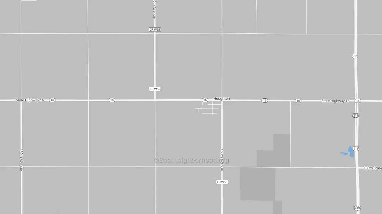 Walk Grade map of 52631, IA, walkable areas in green and car-dependent areas in red