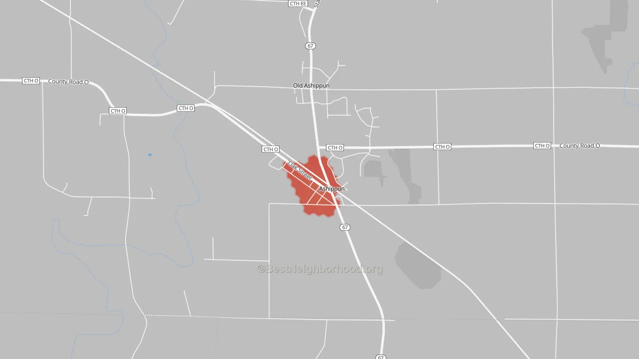 Walk Grade map of 53003, WI, walkable areas in green and car-dependent areas in red
