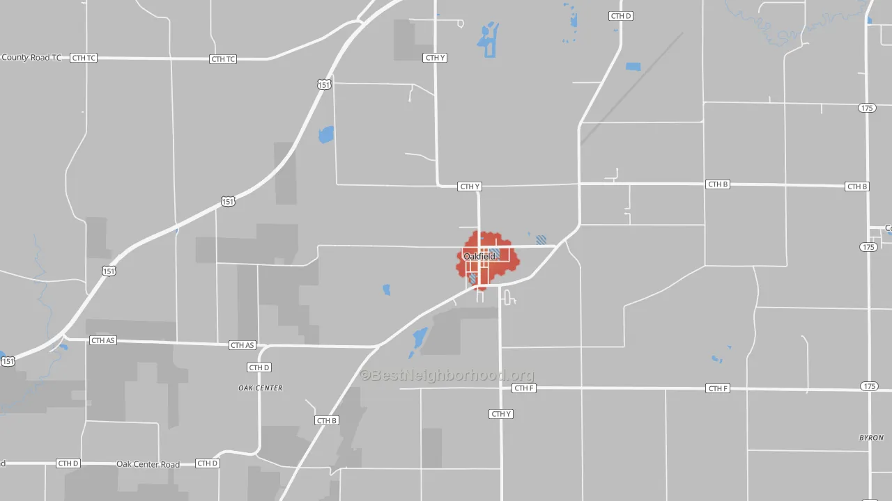 Walk Grade map of 53065, WI, walkable areas in green and car-dependent areas in red