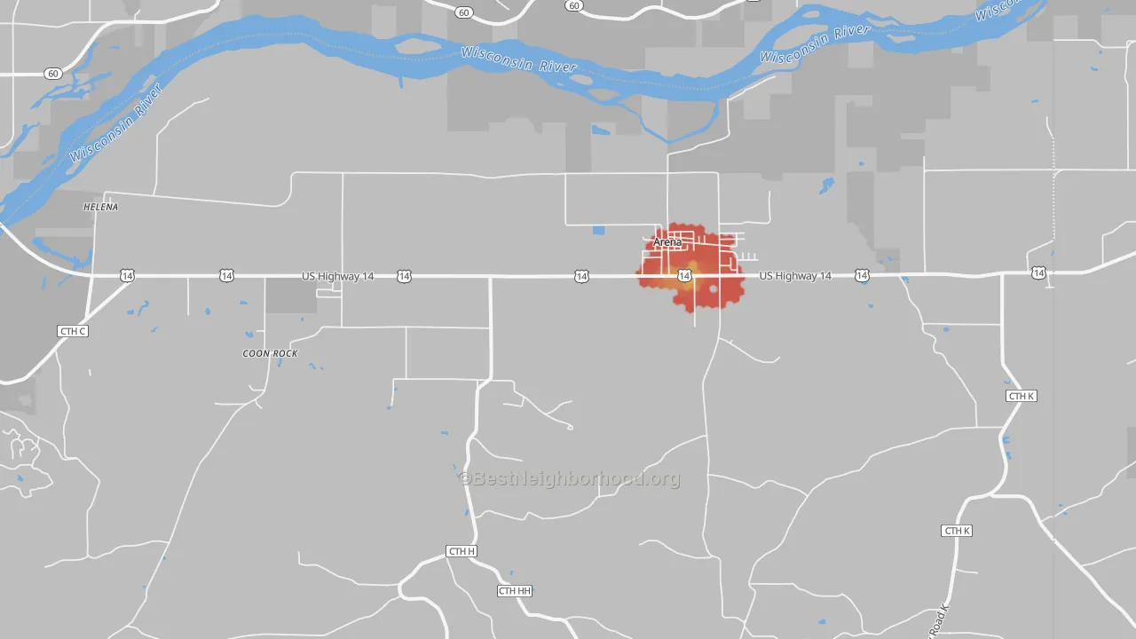 Walk Grade map of 53503, WI, walkable areas in green and car-dependent areas in red