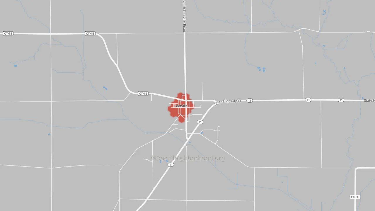 Walk Grade map of 53537, WI, walkable areas in green and car-dependent areas in red