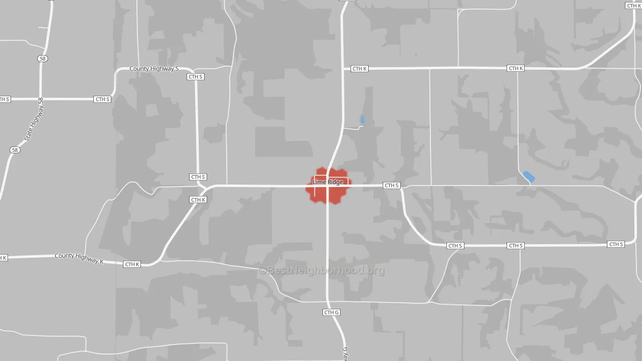 Walk Grade map of 53942, WI, walkable areas in green and car-dependent areas in red