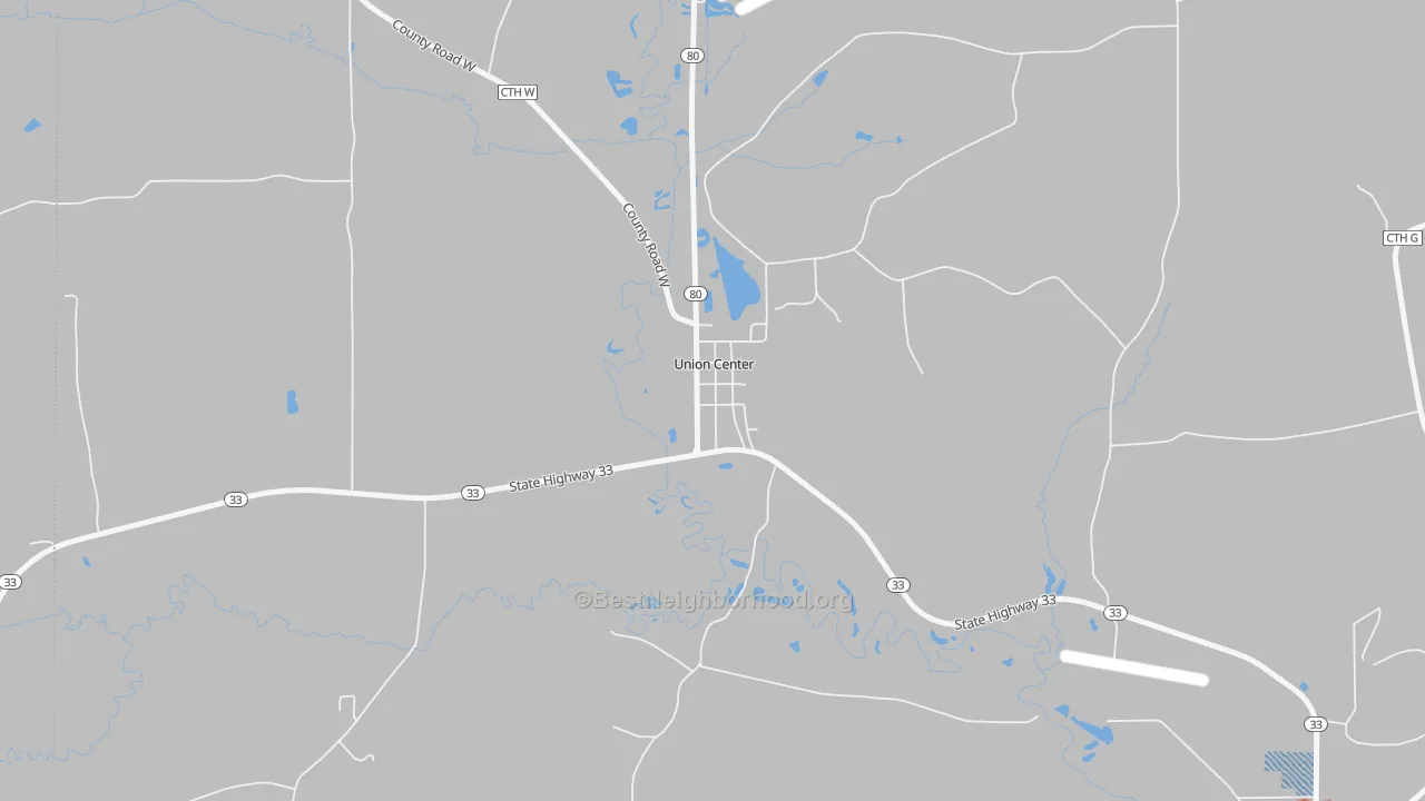 Walk Grade map of 53962, WI, walkable areas in green and car-dependent areas in red
