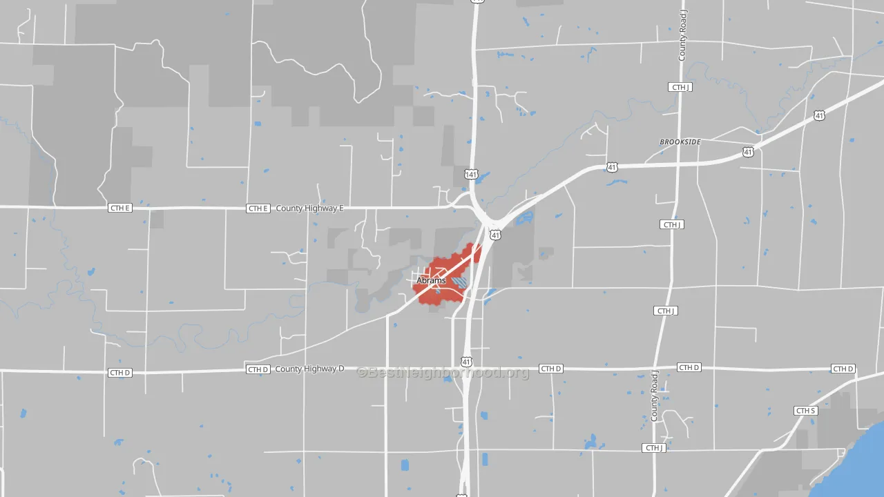 Walk Grade map of 54101, WI, walkable areas in green and car-dependent areas in red
