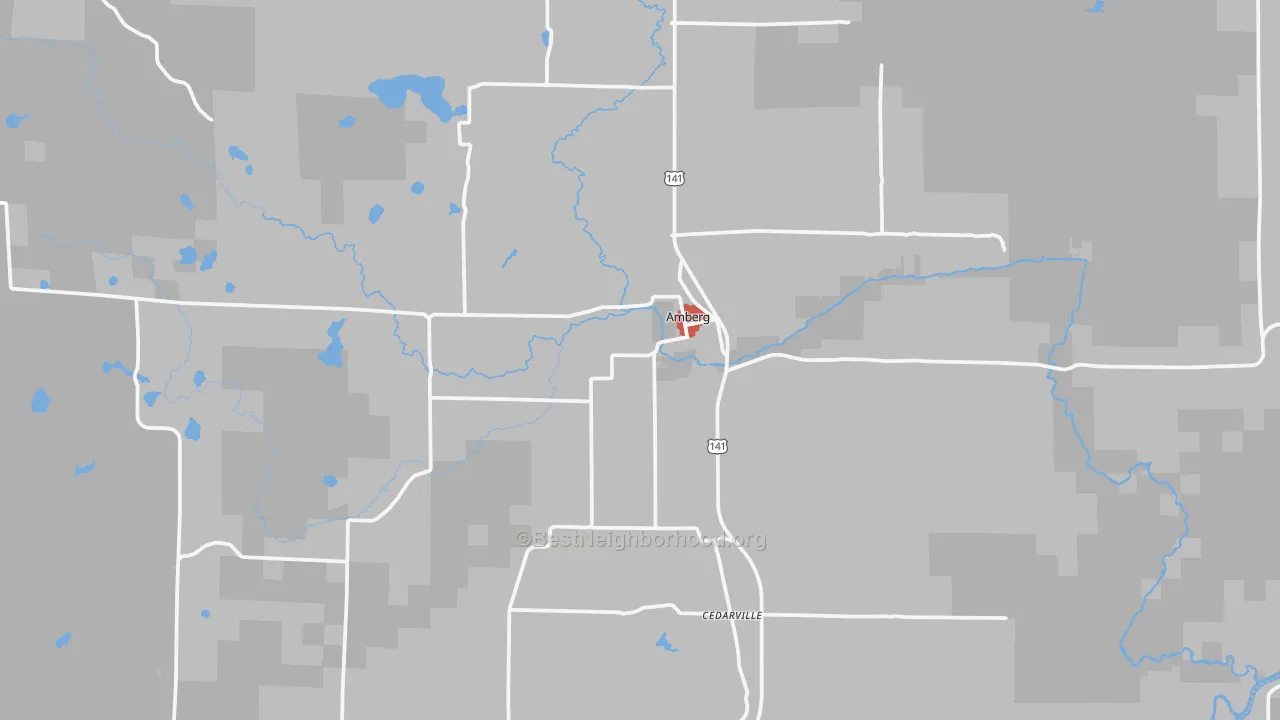 Walk Grade map of 54102, WI, walkable areas in green and car-dependent areas in red