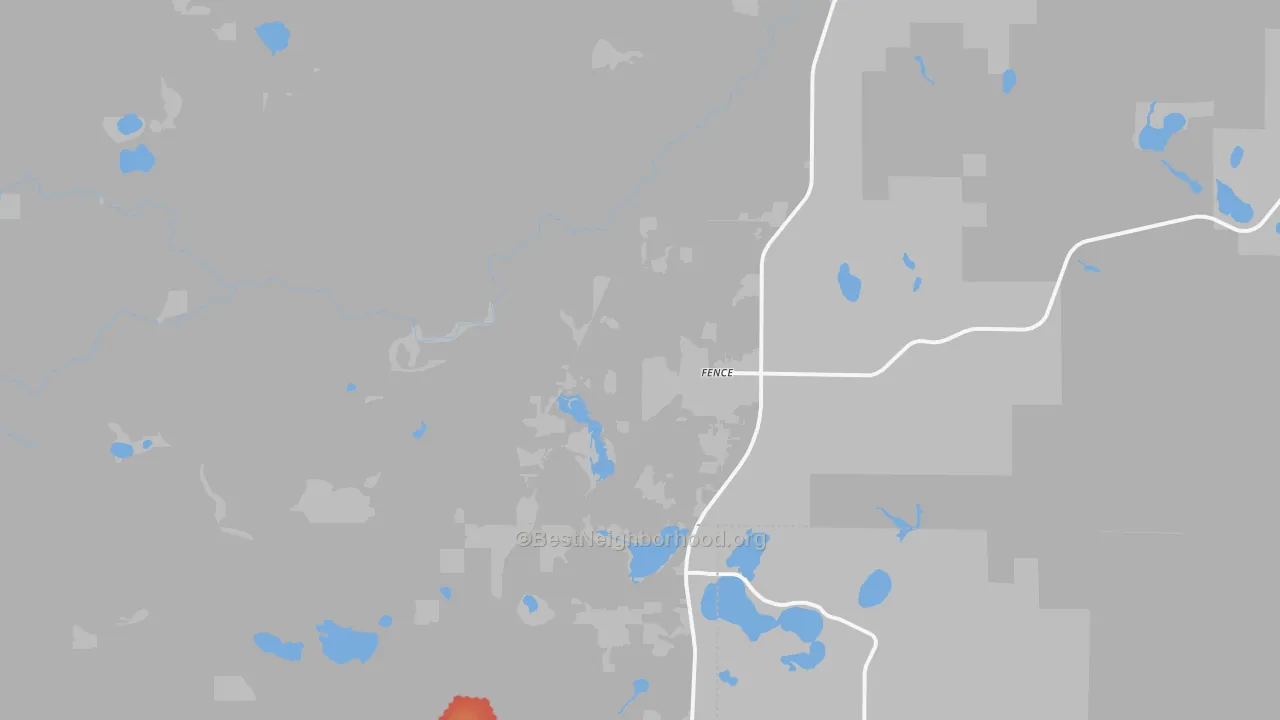 Walk Grade map of 54120, WI, walkable areas in green and car-dependent areas in red