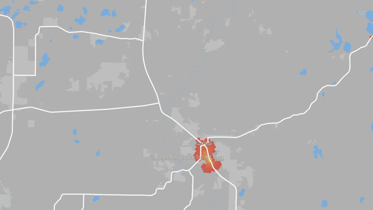 Walk Grade map of 54149, WI, walkable areas in green and car-dependent areas in red