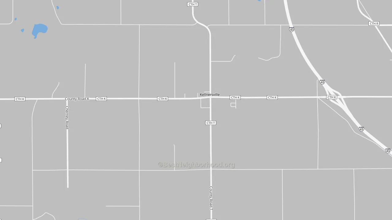 Walk Grade map of 54215, WI, walkable areas in green and car-dependent areas in red