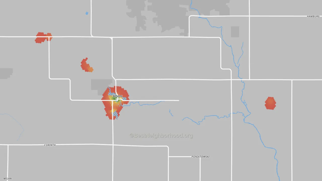 Walk Grade map of 54411, WI, walkable areas in green and car-dependent areas in red