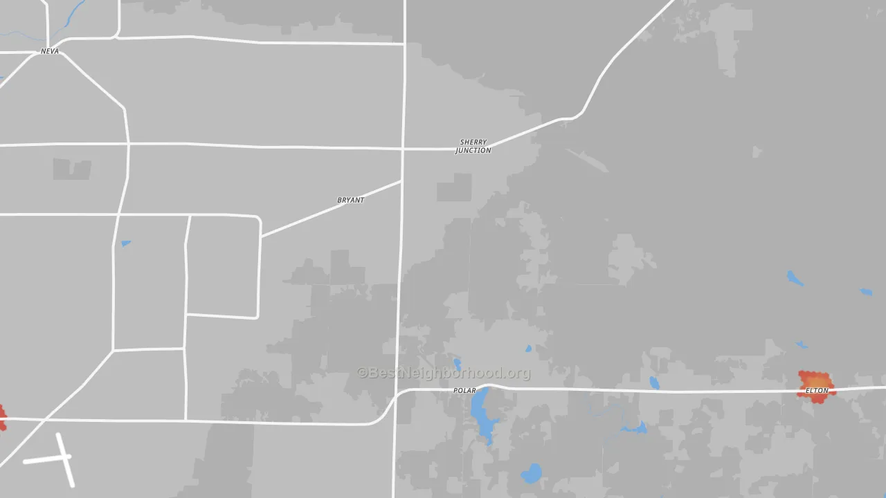 Walk Grade map of 54418, WI, walkable areas in green and car-dependent areas in red