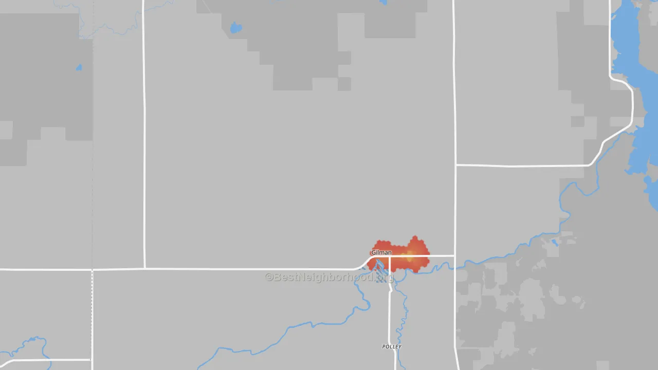 Walk Grade map of 54433, WI, walkable areas in green and car-dependent areas in red
