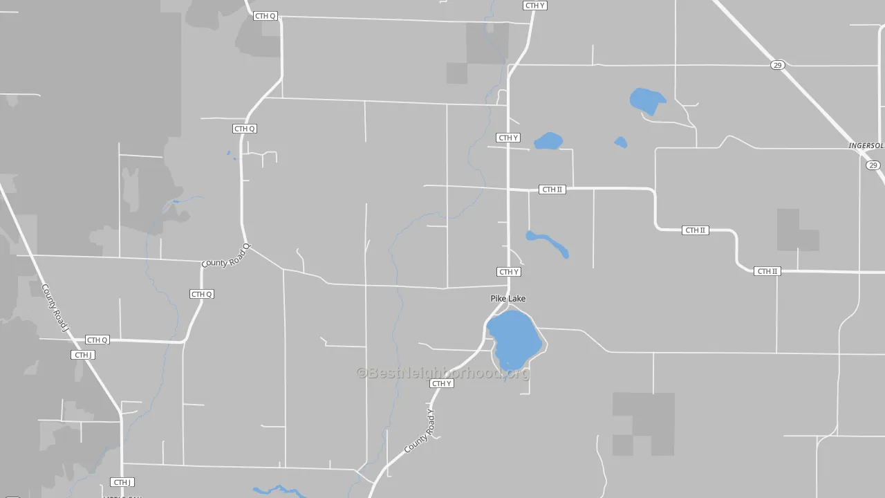 Walk Grade map of 54440, WI, walkable areas in green and car-dependent areas in red