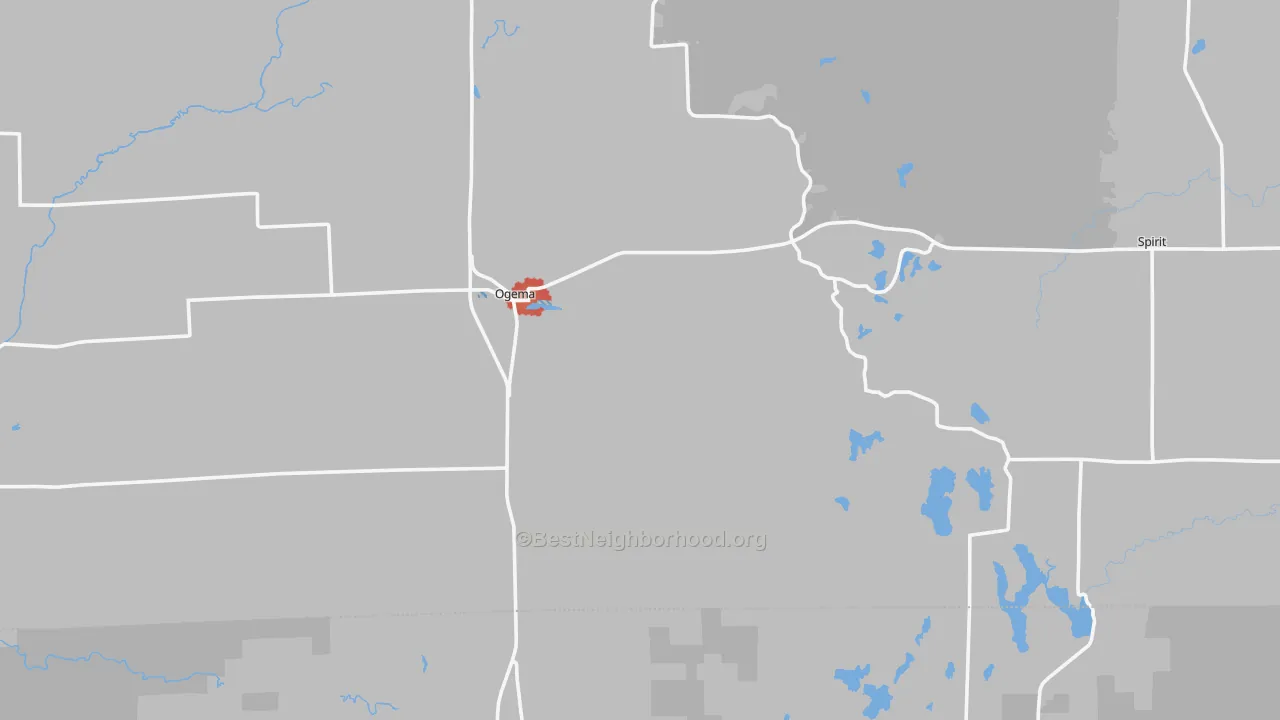 Walk Grade map of 54459, WI, walkable areas in green and car-dependent areas in red