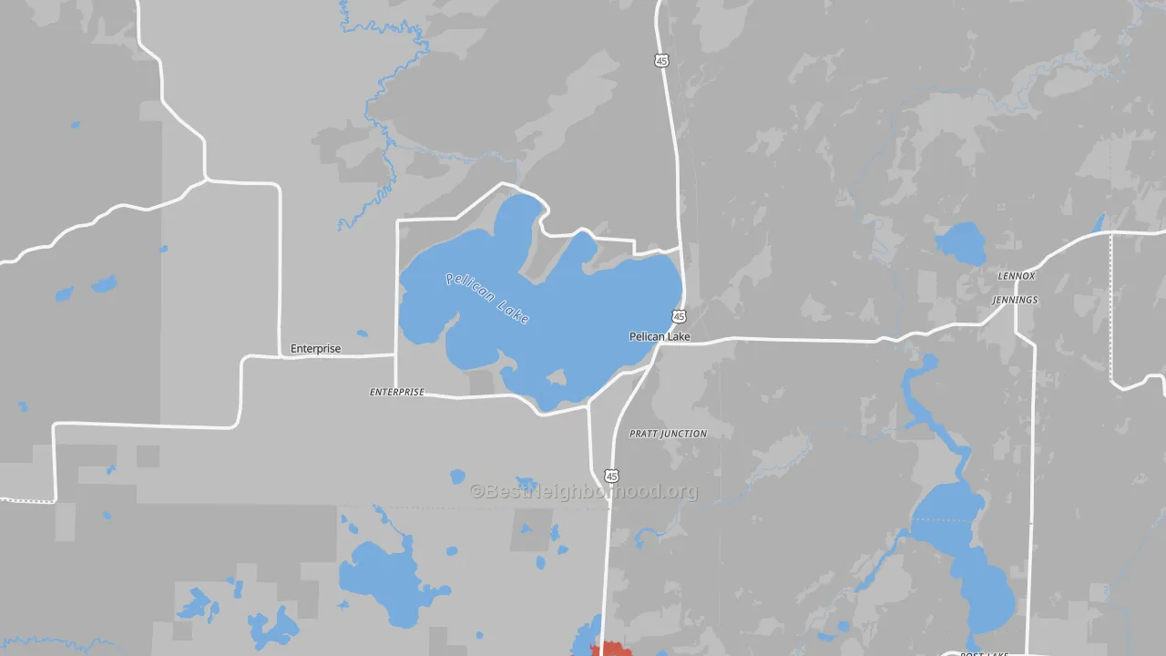 Walk Grade map of 54463, WI, walkable areas in green and car-dependent areas in red
