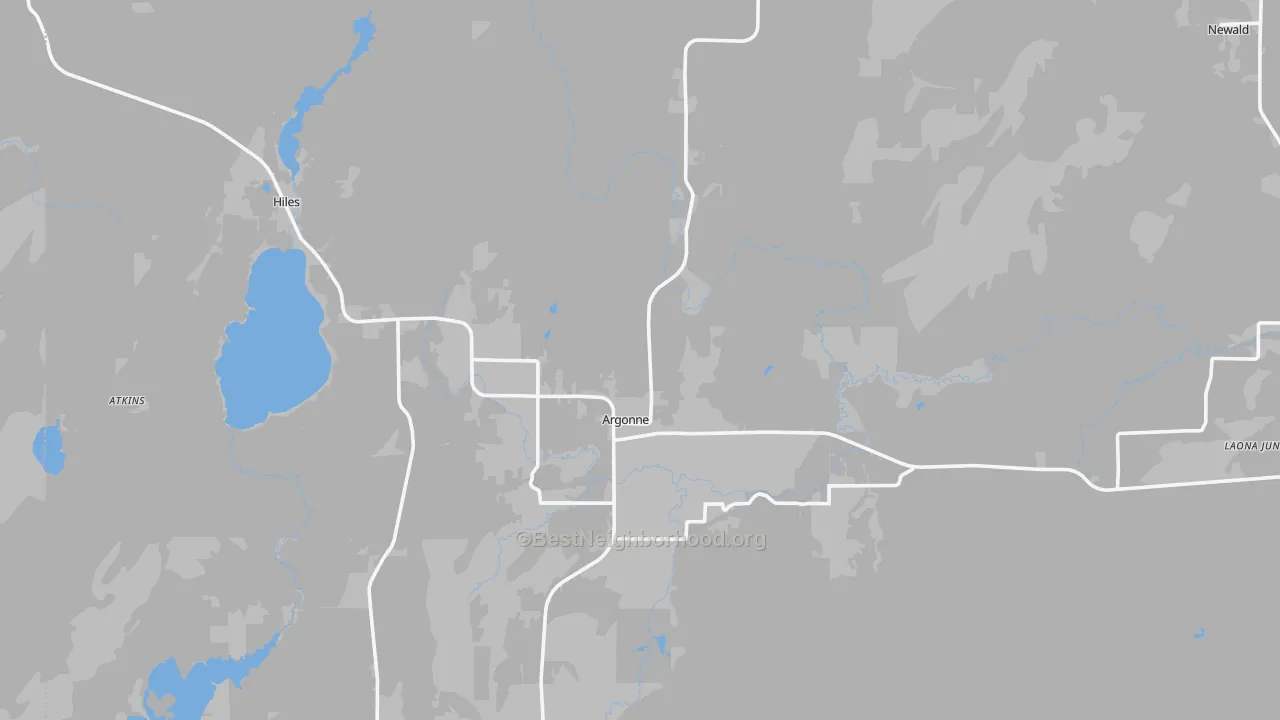 Walk Grade map of 54511, WI, walkable areas in green and car-dependent areas in red