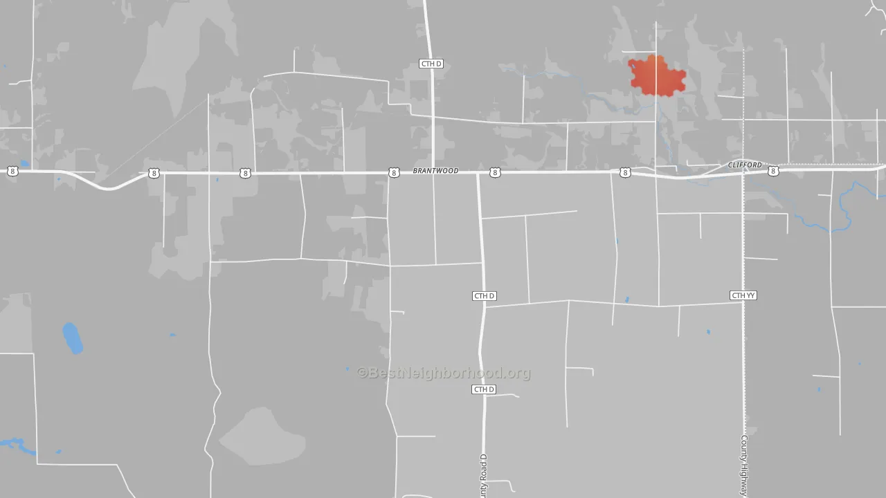 Walk Grade map of 54513, WI, walkable areas in green and car-dependent areas in red