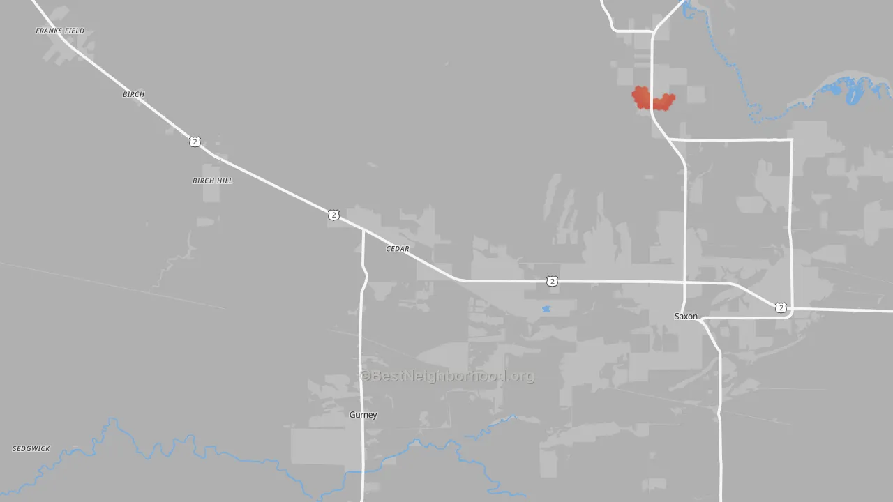 Walk Grade map of 54559, WI, walkable areas in green and car-dependent areas in red