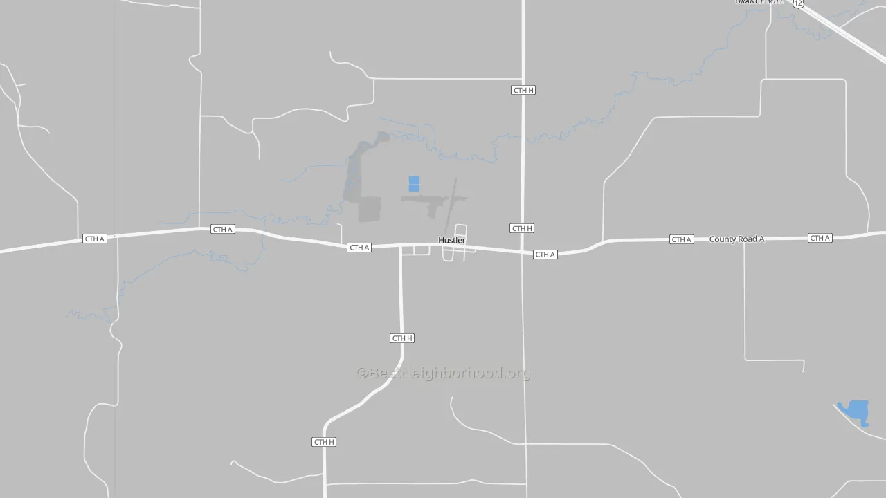 Walk Grade map of 54637, WI, walkable areas in green and car-dependent areas in red
