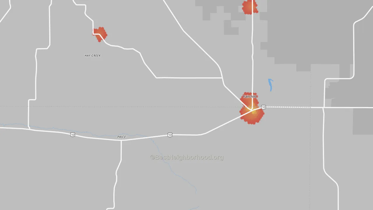 Walk Grade map of 54741, WI, walkable areas in green and car-dependent areas in red