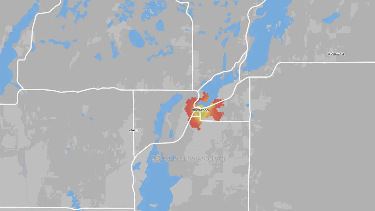 Walk Grade map of 54817, WI, walkable areas in green and car-dependent areas in red