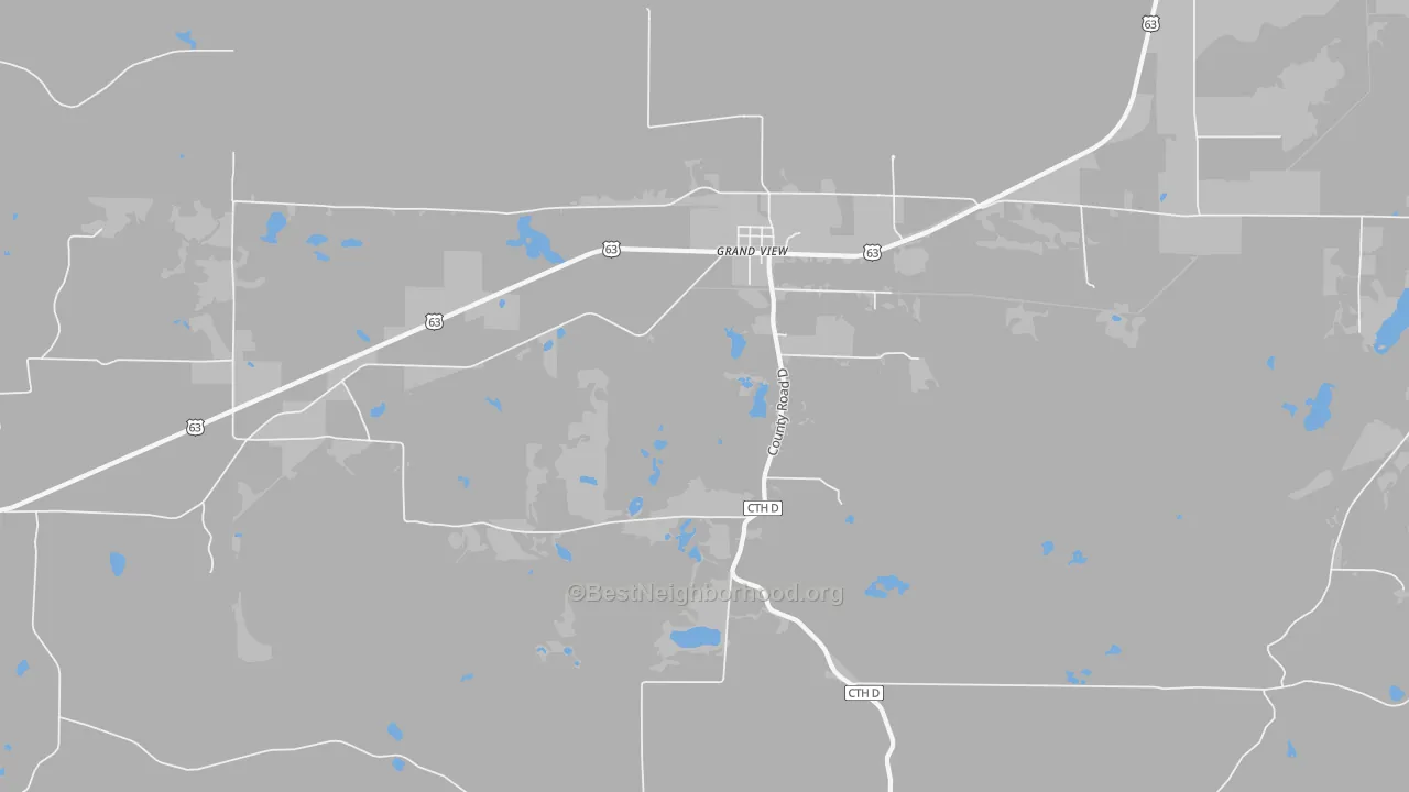 Walk Grade map of 54839, WI, walkable areas in green and car-dependent areas in red
