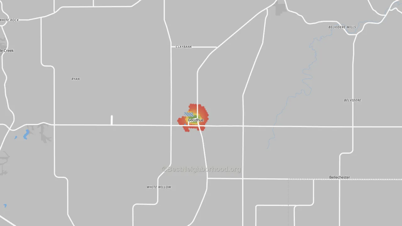 Walk Grade map of 55027, MN, walkable areas in green and car-dependent areas in red