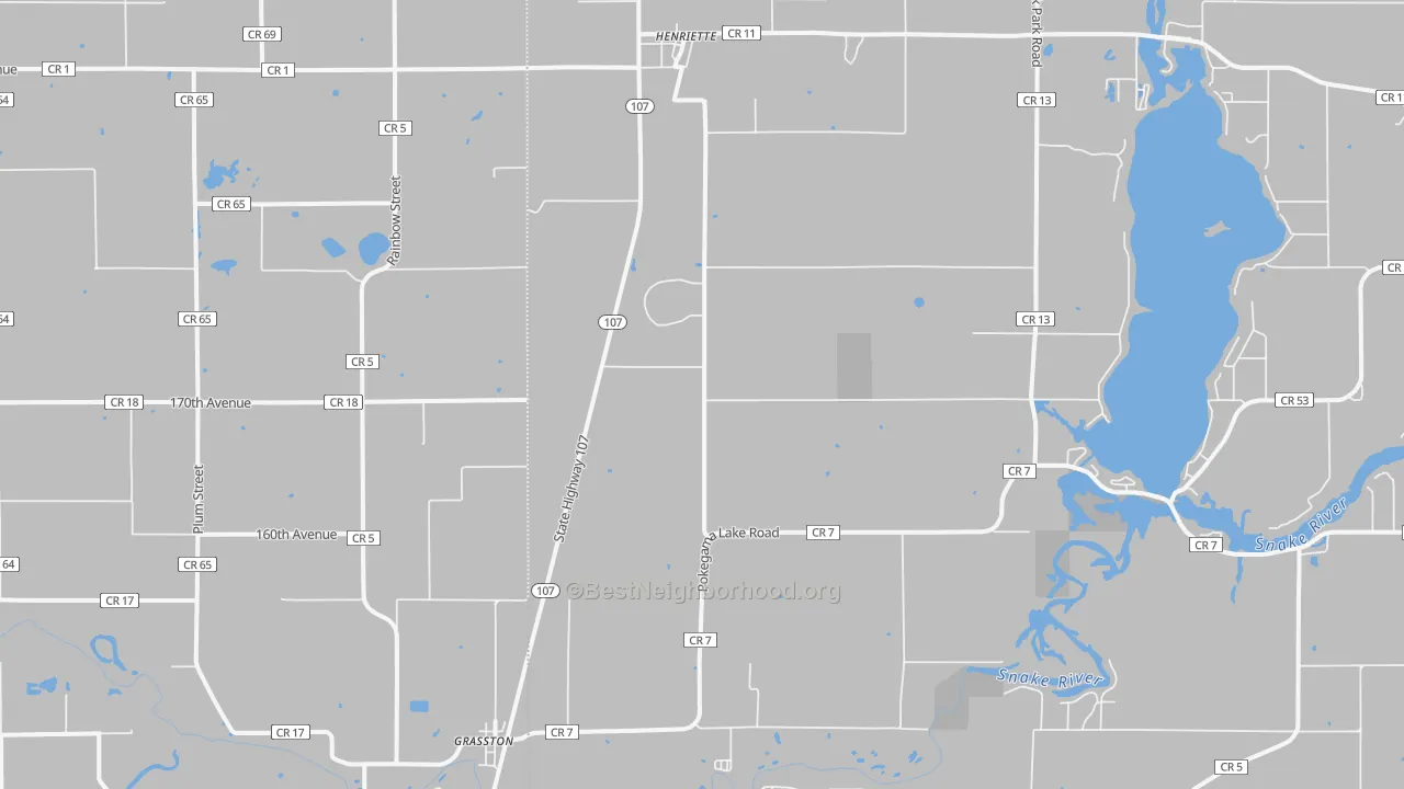 Walk Grade map of 55030, MN, walkable areas in green and car-dependent areas in red