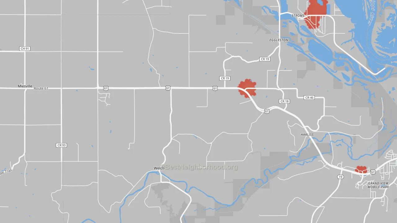 Walk Grade map of 55089, MN, walkable areas in green and car-dependent areas in red