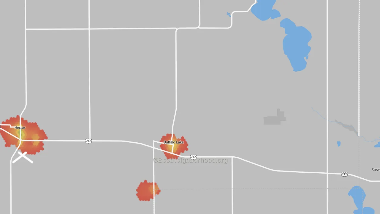 Walk Grade map of 55314, MN, walkable areas in green and car-dependent areas in red