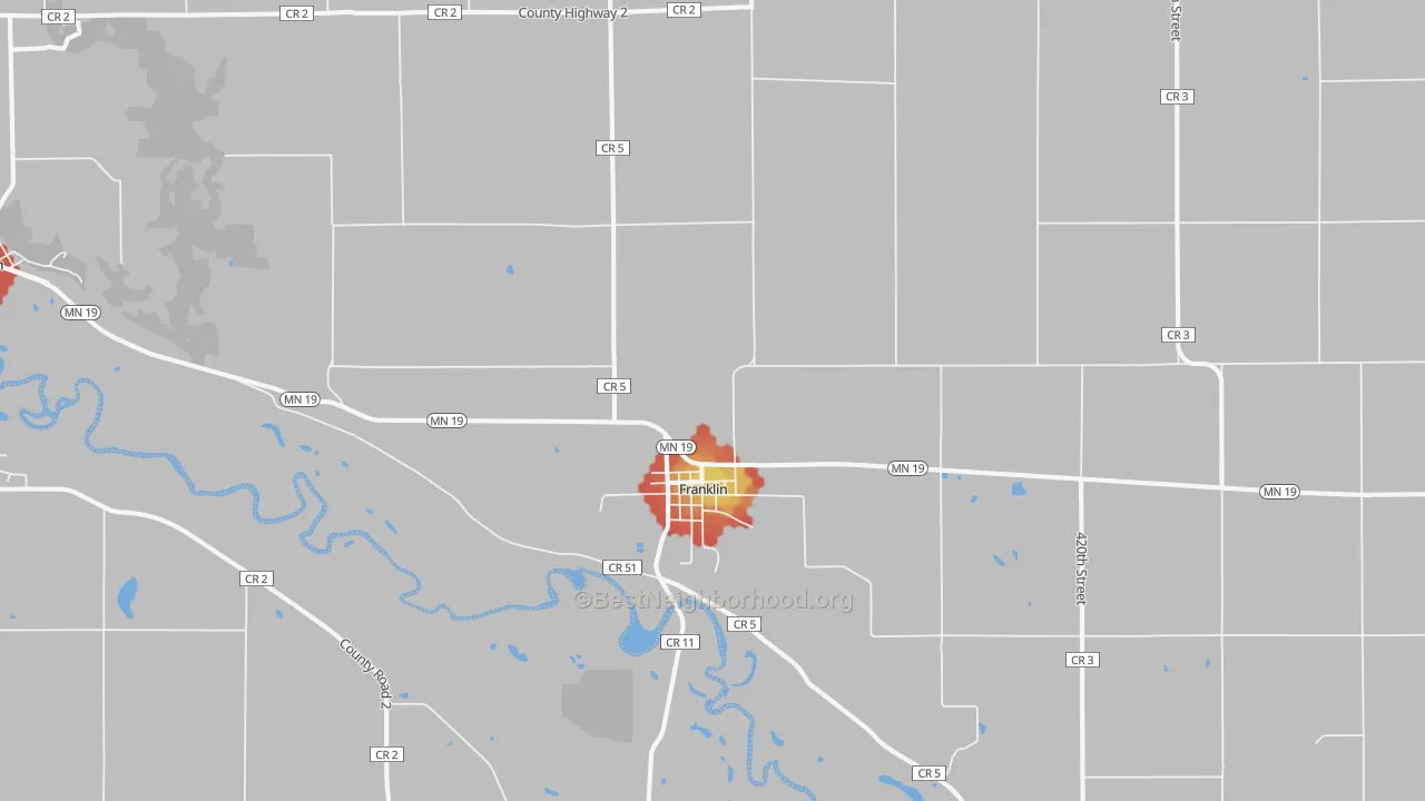 Walk Grade map of 55333, MN, walkable areas in green and car-dependent areas in red
