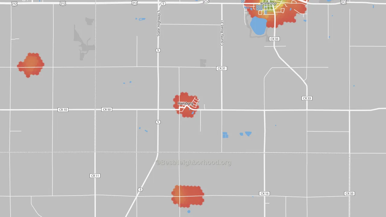 Walk Grade map of 55339, MN, walkable areas in green and car-dependent areas in red