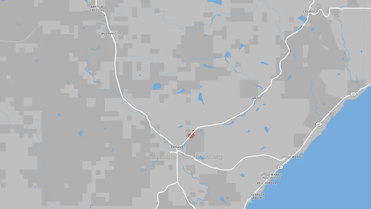 Walk Grade map of 55603, MN, walkable areas in green and car-dependent areas in red