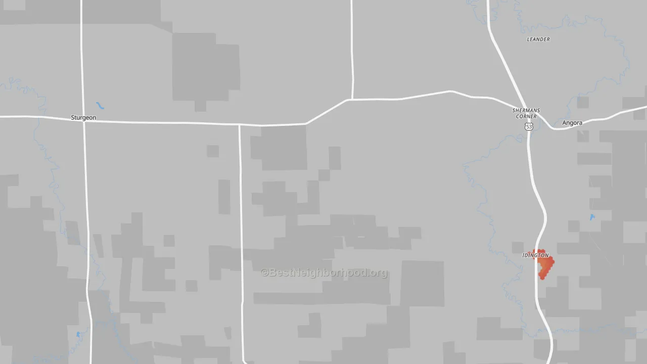 Walk Grade map of 55703, MN, walkable areas in green and car-dependent areas in red