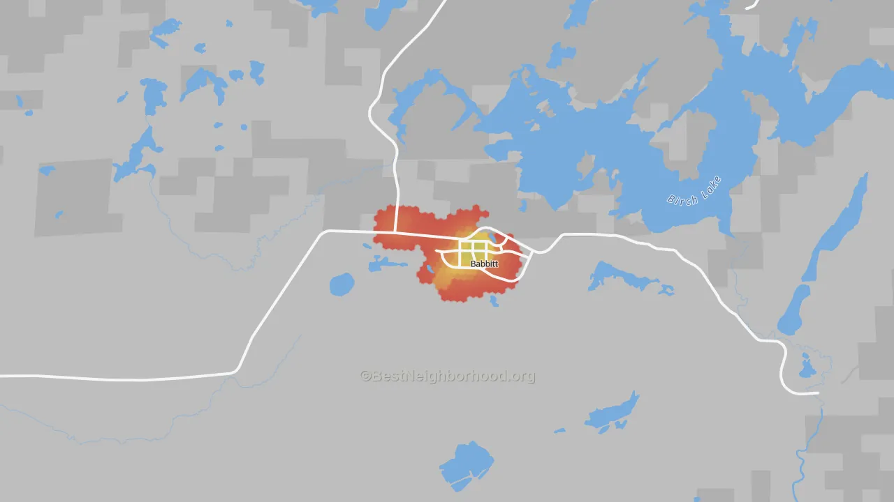 Walk Grade map of 55706, MN, walkable areas in green and car-dependent areas in red
