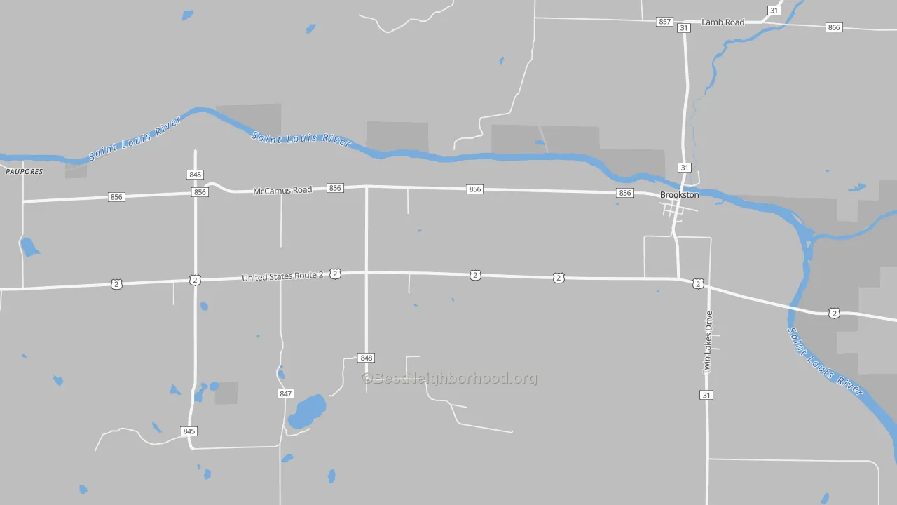Walk Grade map of 55711, MN, walkable areas in green and car-dependent areas in red