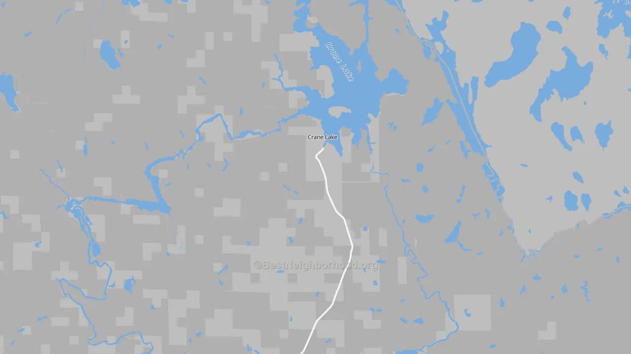 Walk Grade map of 55725, MN, walkable areas in green and car-dependent areas in red