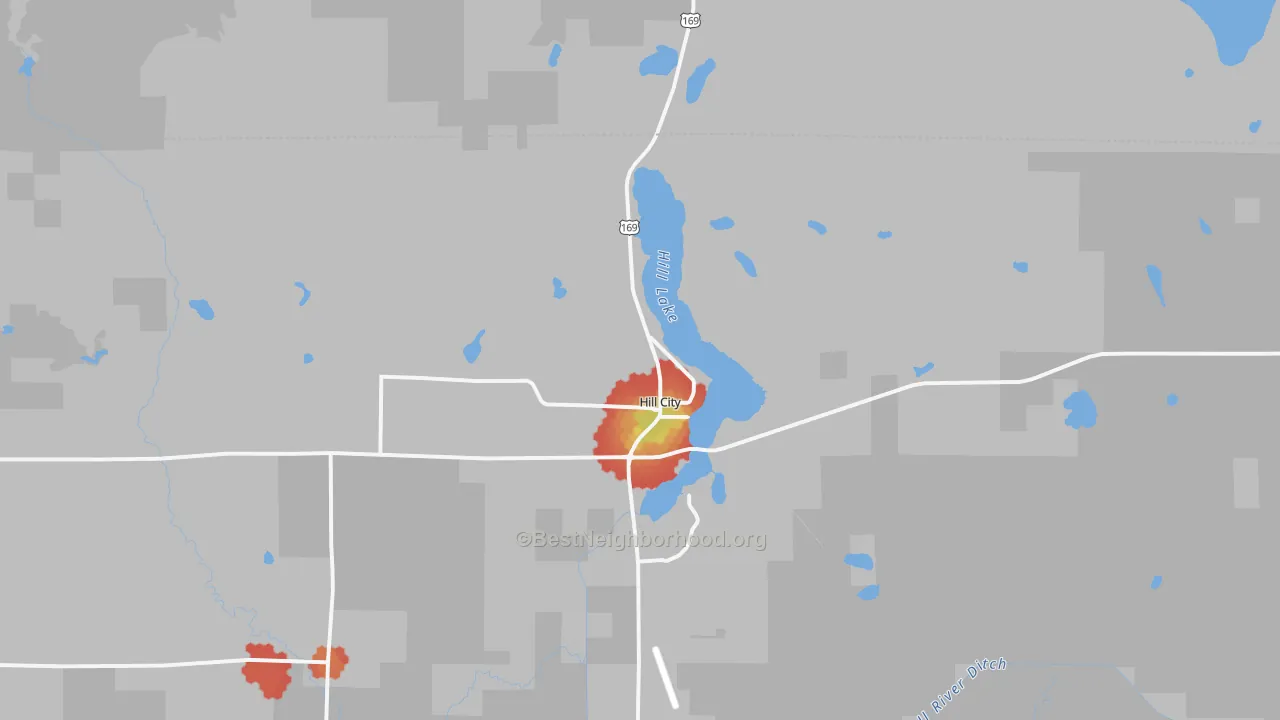 Walk Grade map of 55748, MN, walkable areas in green and car-dependent areas in red